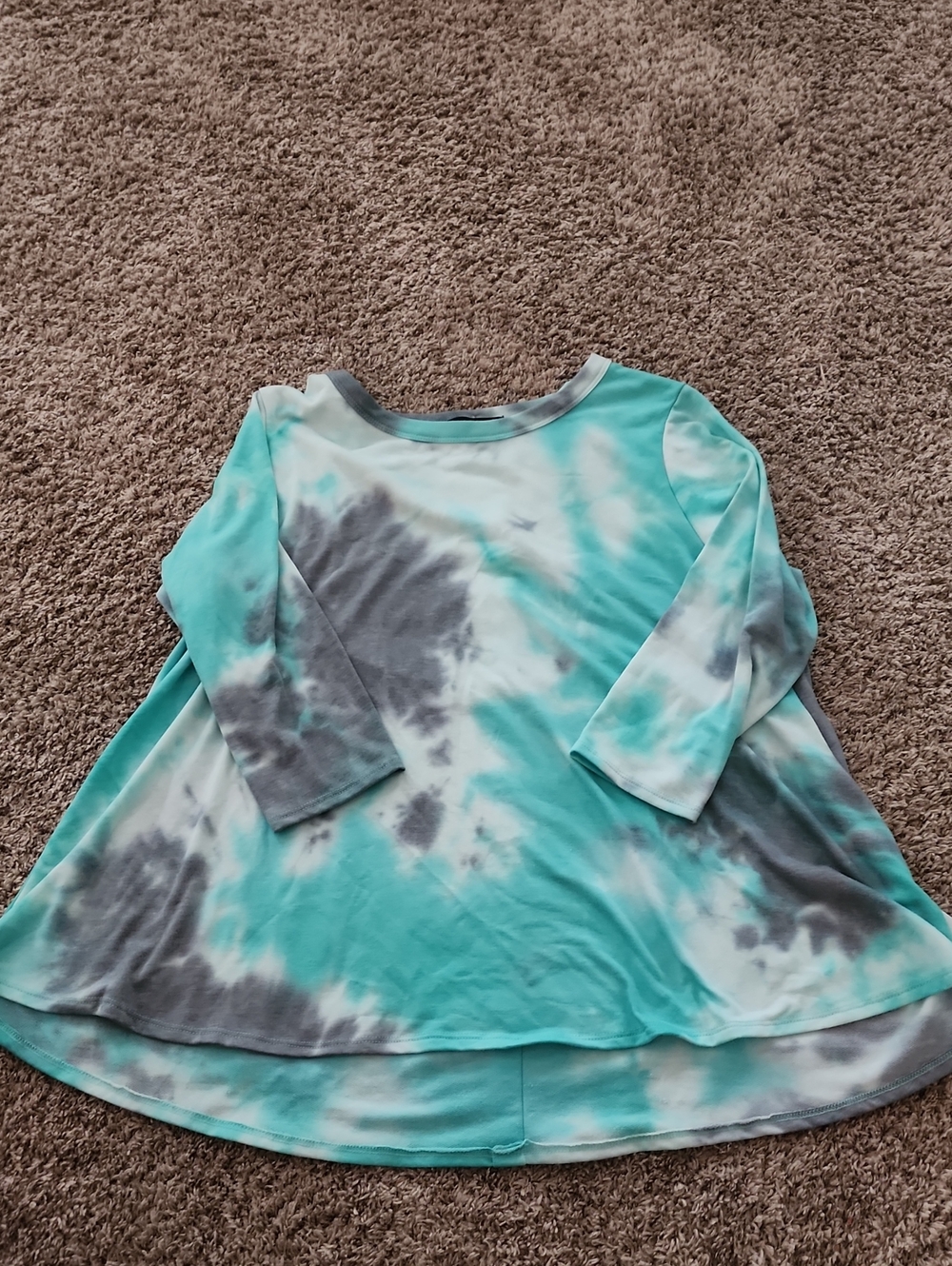 Kim & Cami Teal and Gray Tie-Dye Long Sleeve Swing Top